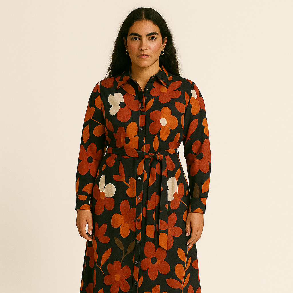Vestido Camisero Maxi con Estampado Floral Abstracto