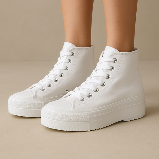 Zapatillas Altas de Lona con Plataforma en Blanco Puro